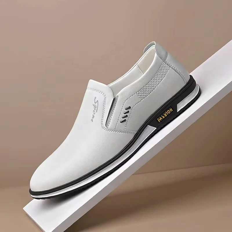 

Men's Breathable White Leather Dress Shoes Slip-on dress Low price Wholesale factory shoes Hot sale products, Black white