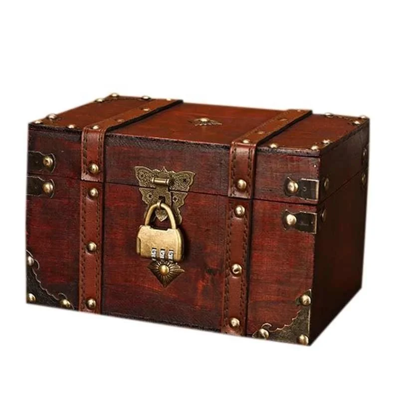 

Retro Treasure Chest with Lock Vintage Wooden Storage Box Antique Style Jewelry Organizer for Wardrobe Jewelry Box Trinket Box-L