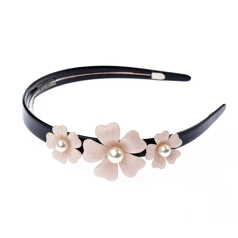 

Elegant Flower Style Headband for Girl Acetic Acid Hair Band Floral with Pearls Acetate Women Headbands