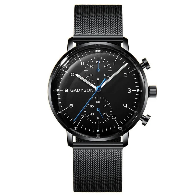 

GADYSON spot metal mesh belt curved sapphire glass digital display long pointer men's business watch, As picture