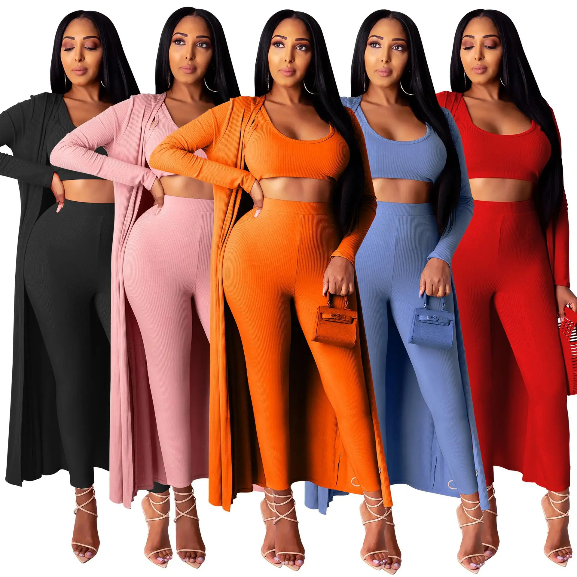 

Women's Hot Sale Fashion Home Wear Robe Coat Sport Vest 3 Piece Coat Pant Designs