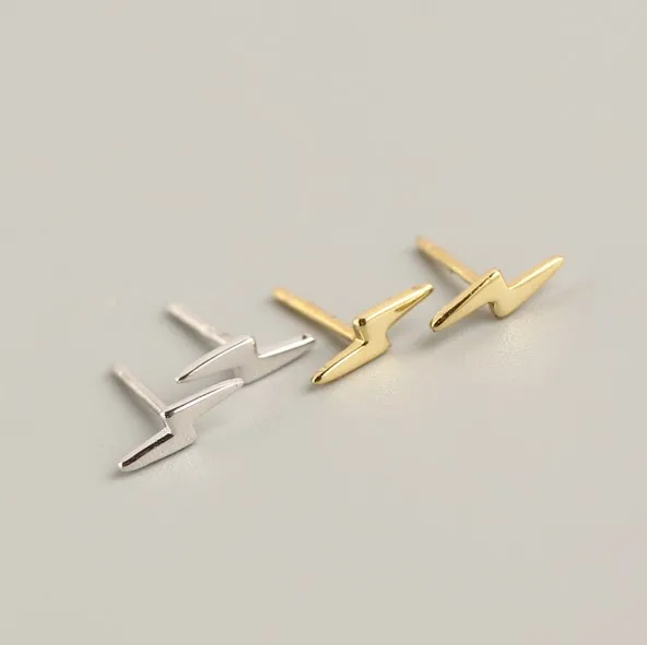 

925 Sterling Silver Lightning Earring Gold Plating Women Earrings, Gold, silver