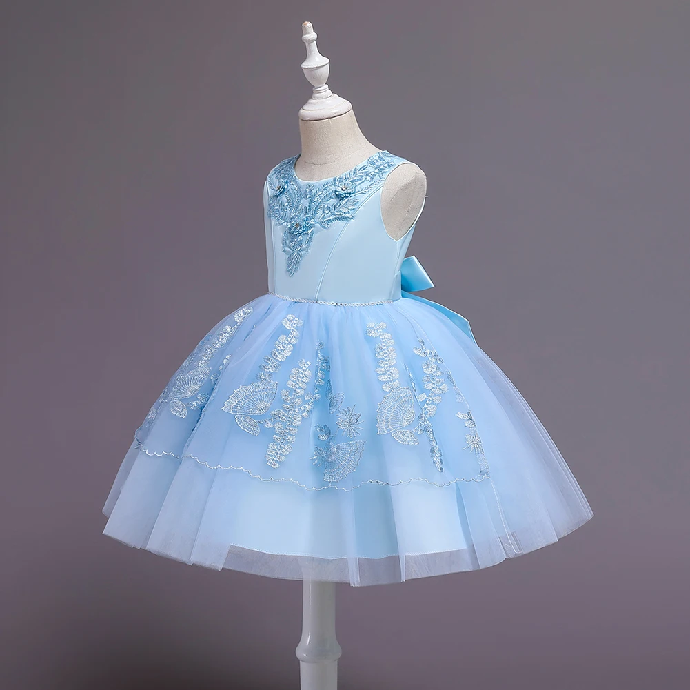 

Blue lively and lovely girl dress for party round neck anti-wrinkle 10 years olds girls dress for kids, Blue ,purple ,yellow ,bean powder ,red