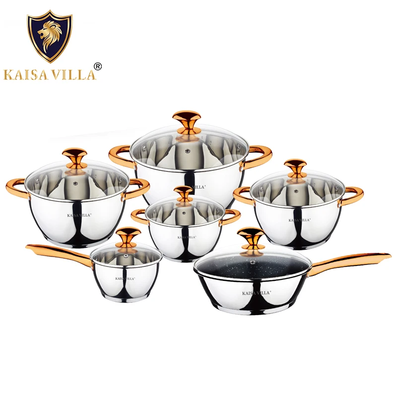 

KAISA VILLA ( KV-6662) Drop Shipping Cookware Cooking Pot Kitchen Set Of Pots Cookware Set Kitchen(2 set/ctn), Golden