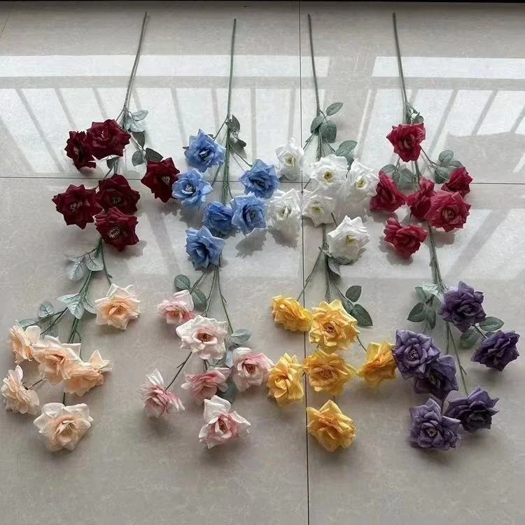 

QSLH-F348- Wedding Rose Flower Artificial Flower For Wedding Wall Stage Decoration 6 heads silk rose flower