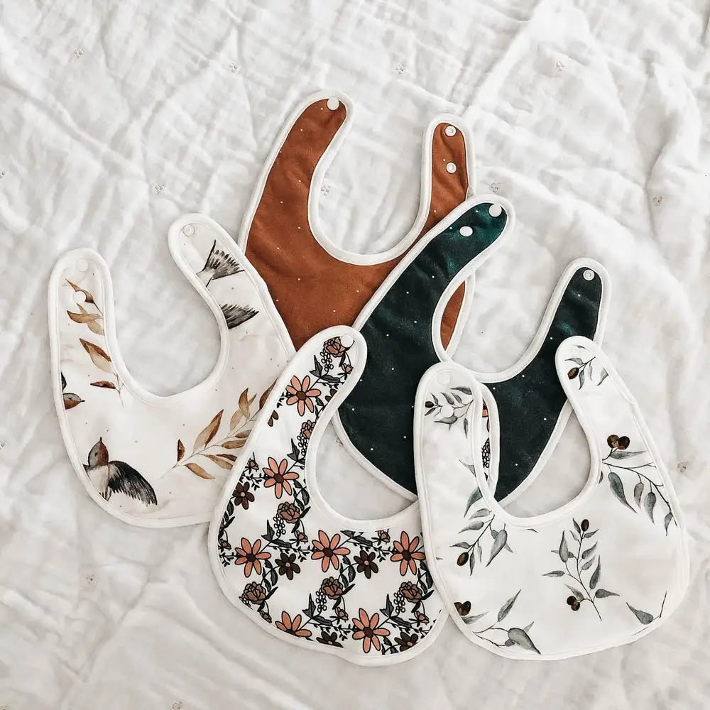 

Organic 100% Cotton Waterproof Printed Soft Feeding Drool Baby Bibs, 6 colors