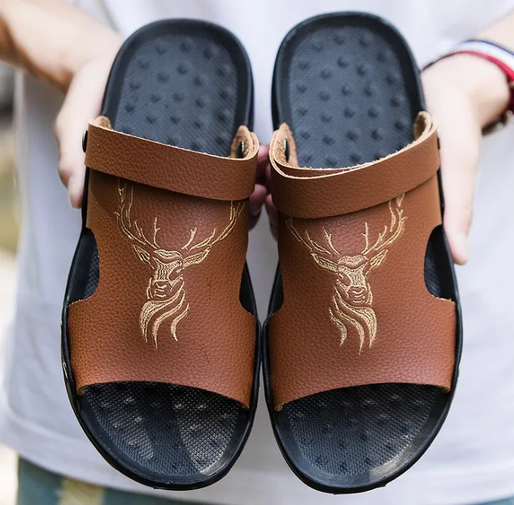 

New Men Sandals Leather Summer Beach Shoes Men's Soft Bottom Male Roman Comfortable Outdoor slippers, Black,white,brown