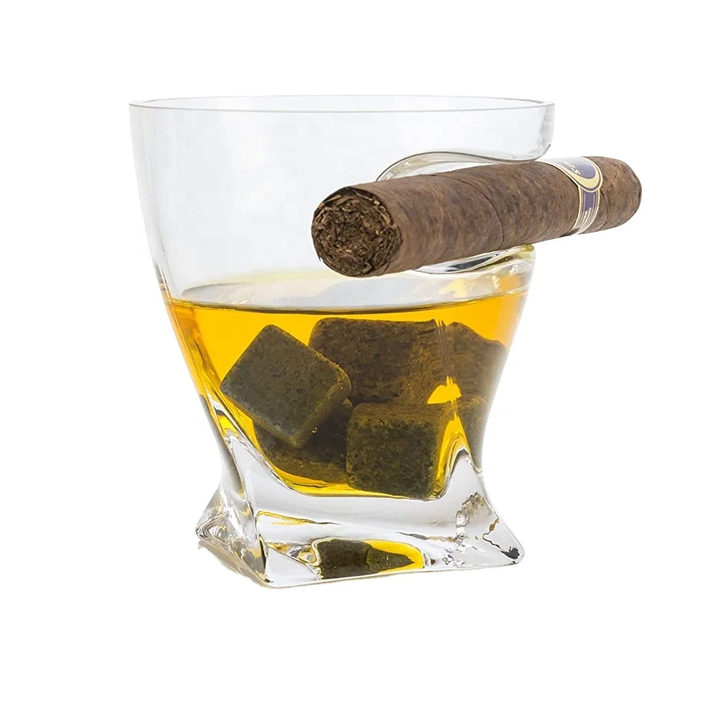 

wholesale hand made square clear whisky glass tumblers with cigar holder