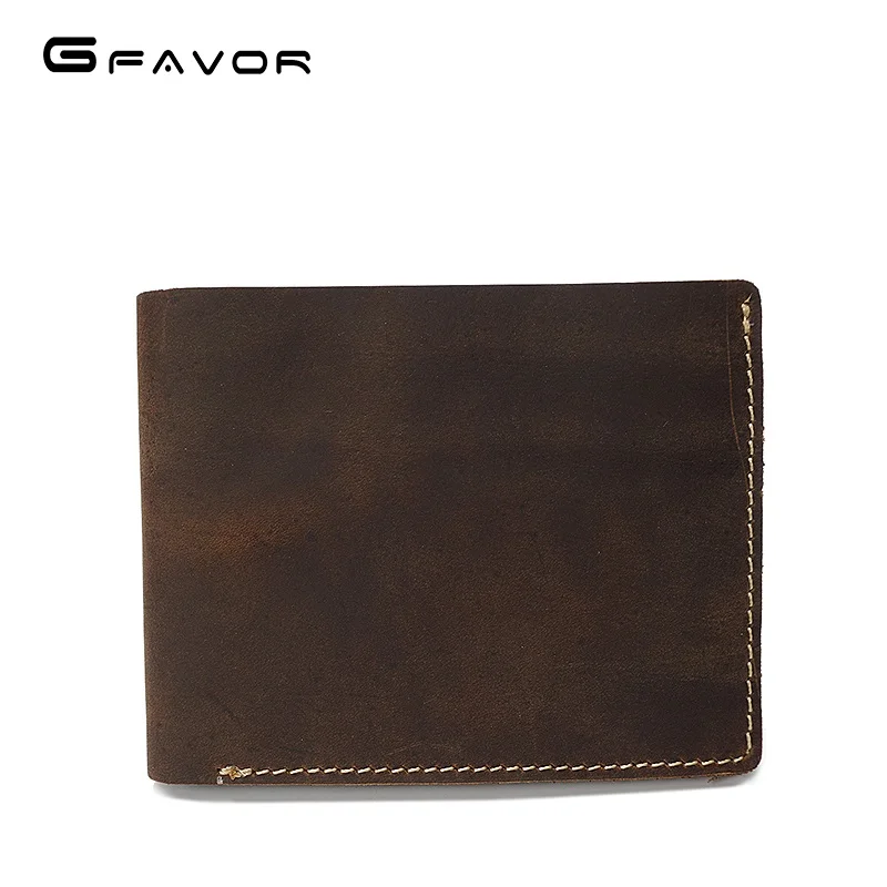 

Custom Brown Full Grain Short Handmade Genuine Leather Promotion Gifts Wallet Men Crazy Horse Leather Bifold Wallet for men