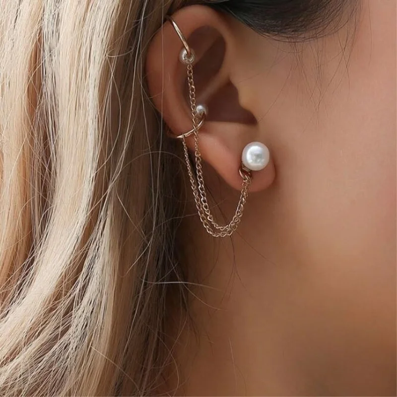 

1pcs Punk Rock Pearl Earrings Chain Tassel Dangle Ear Cuff Wrap Earring Jewelry, Picture