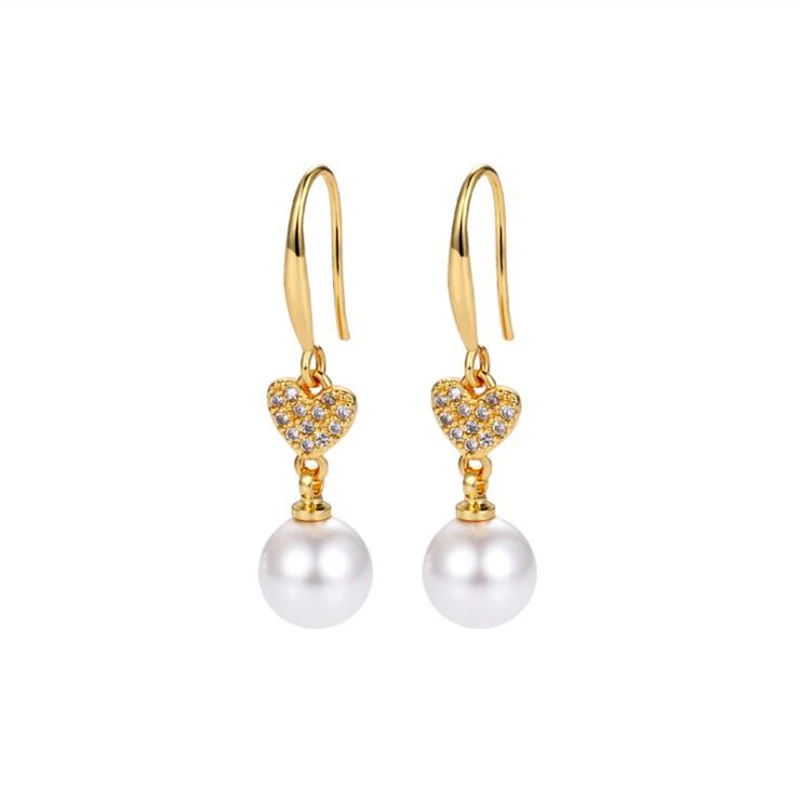 

14K Gold Filled Nearly Round 7.5-8mm Freshwater Pearl Earrings Vintage Love Heart Shape Drop Dangle Hook Earrings for Women