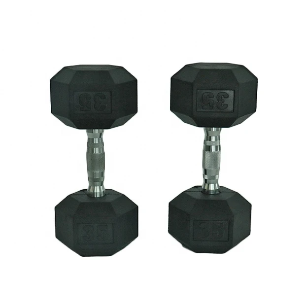 

Rubber Hex Dumbbells In Kg And Lbs From 2.5-100lbs, Black