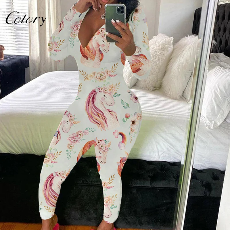 

Colory Adult Pajama Bodysuit Women Cartoon Warm Rompers, Picture shows