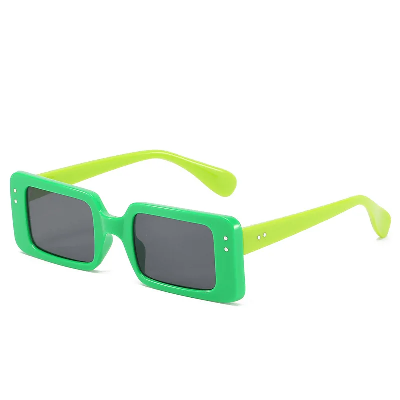 

Newest custom logo small size square rice nail sun glasses hip hop fashion neon green rectangle sunglasses
