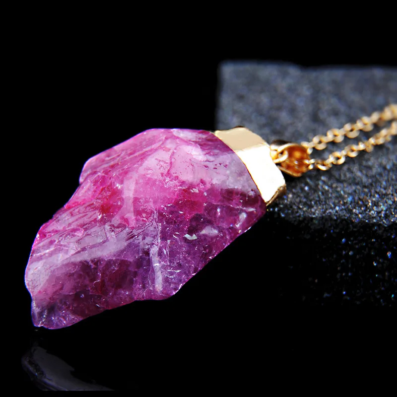 

Fashion Rainbow Stone Necklace Natural Crystal Chakra Rock Quartz Pendant Chain
