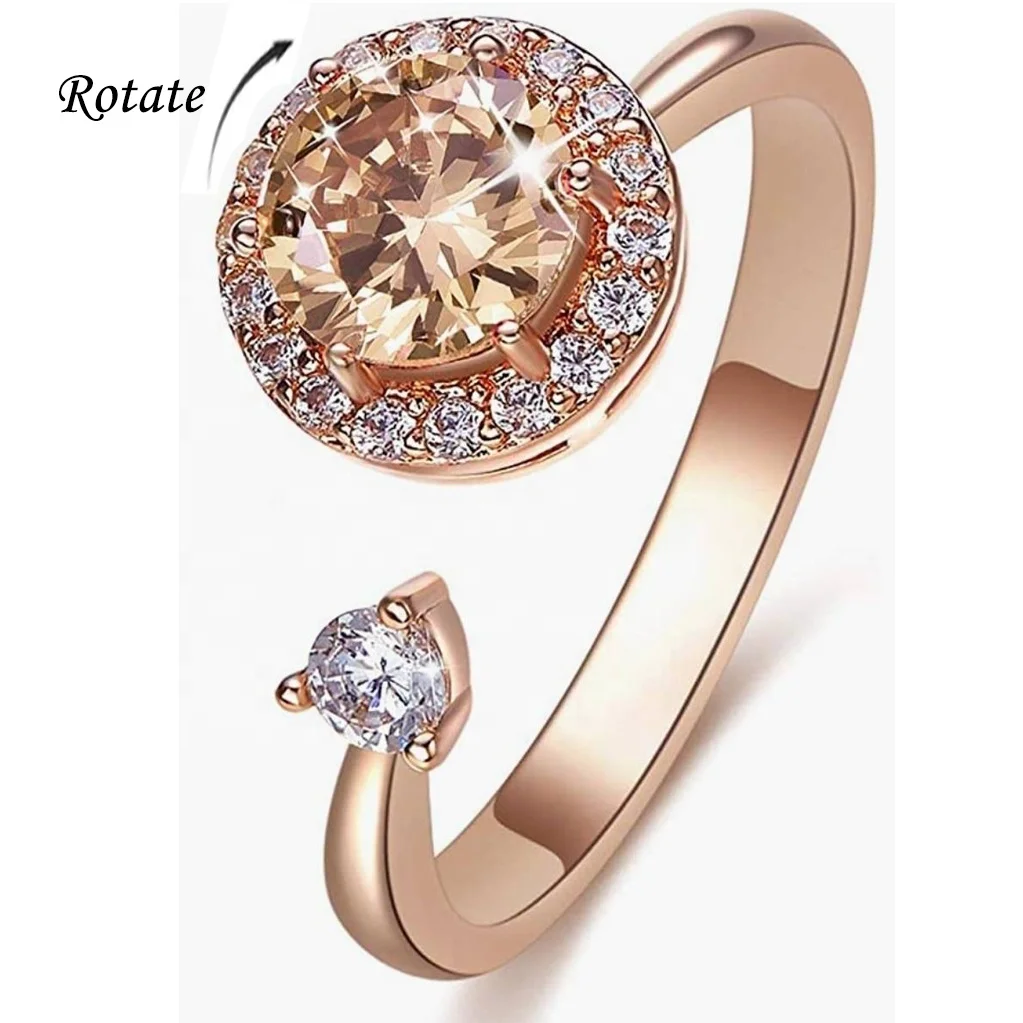 

Amazon best selling decompression spinning zircon rings gemstone rhinestone open women crystal circlet fidget spinner Deyuan 20S