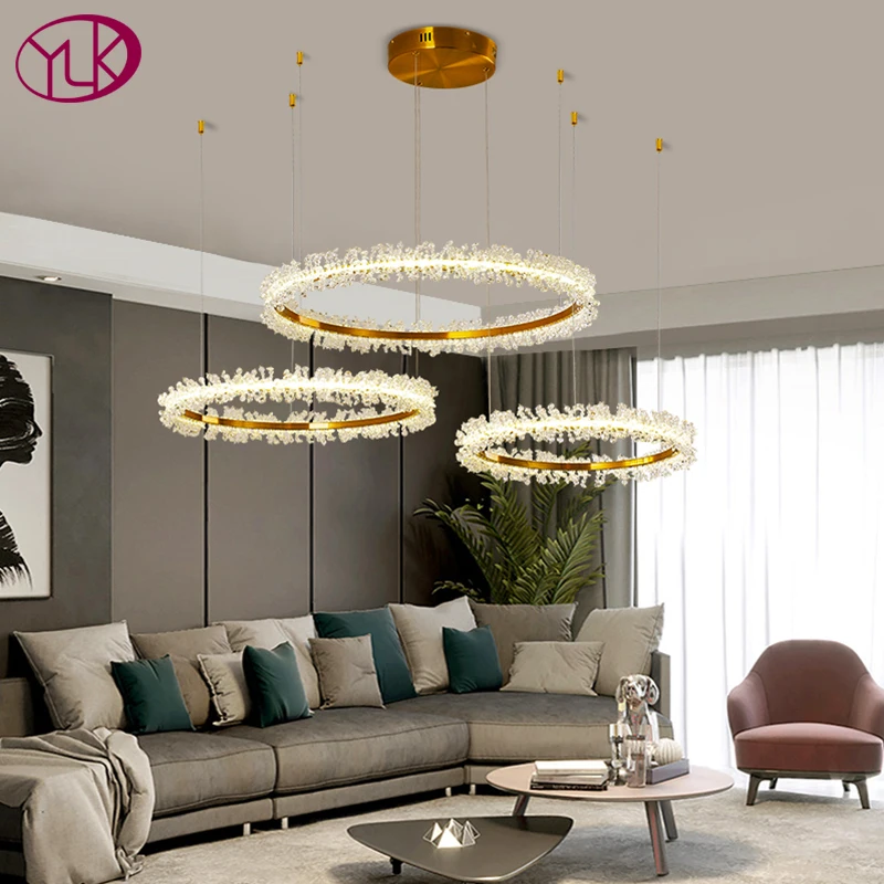 

Ring Chandelier for Living Room Pendant Light Led metal Luminous Acrylic Lamp Decorative Lighting Style Packing Modern Flux