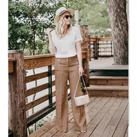 

2020 Summer New Hot Cotton Linen Women Wide Legs Pants Solid Casual High Waist Button Trousers Female Loose Pants
