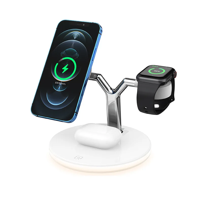 

New Model 3 in 1 15w 10w Fast Charge Wireless Charger Stand Qi Wireless Charging Multifuncion Station for iPhone iWatch Airpods, Black/white