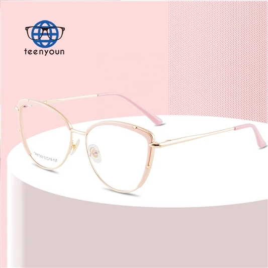 

Teenyoun Eyewear Custom Prescription High End Metal Tr90 Leopard Frame Vintage Women Cat Eye Anti Blue Light Eyeglasses Frames