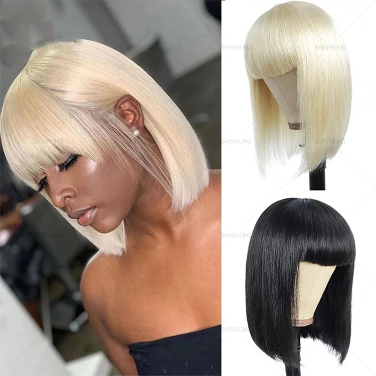 

SHI SHENG Amazon New Style Short Black Straight Bob Wig with Bangs Synthetic Wig for Black Women Party Daily Use Shoulder Length, Black/light gold