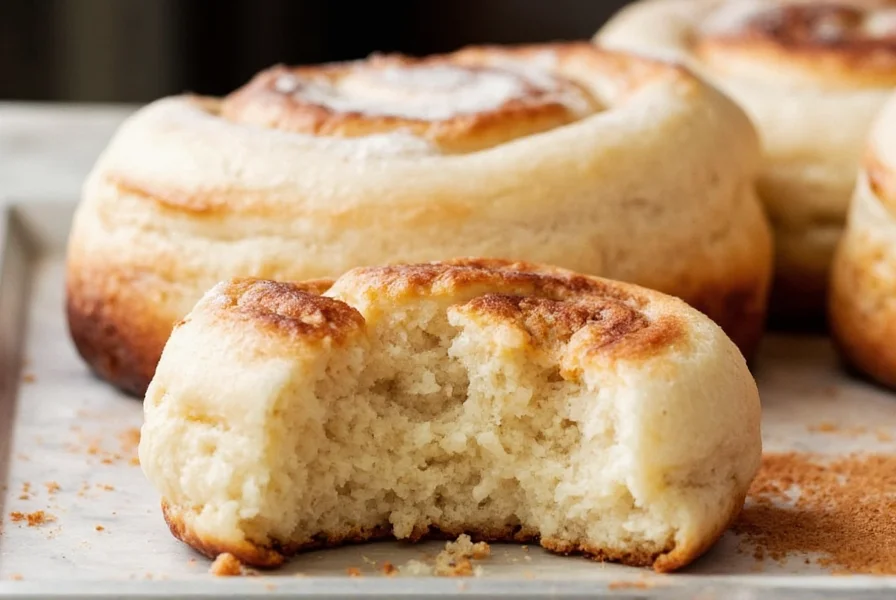 Perfectly baked big cinnamon rolls with cream cheese icing drizzled on top