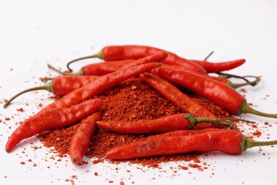 Dry red chillies hanging in a market stall