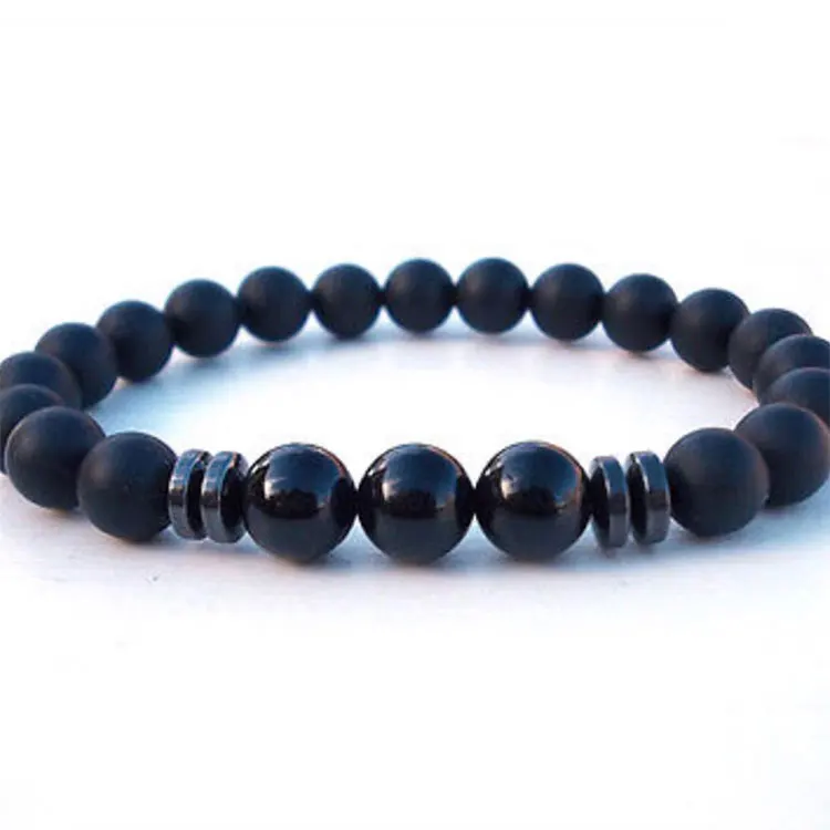 

Wholesale Bead Bracelet of Natural Black Matte Agate stone & Black Tourmaline