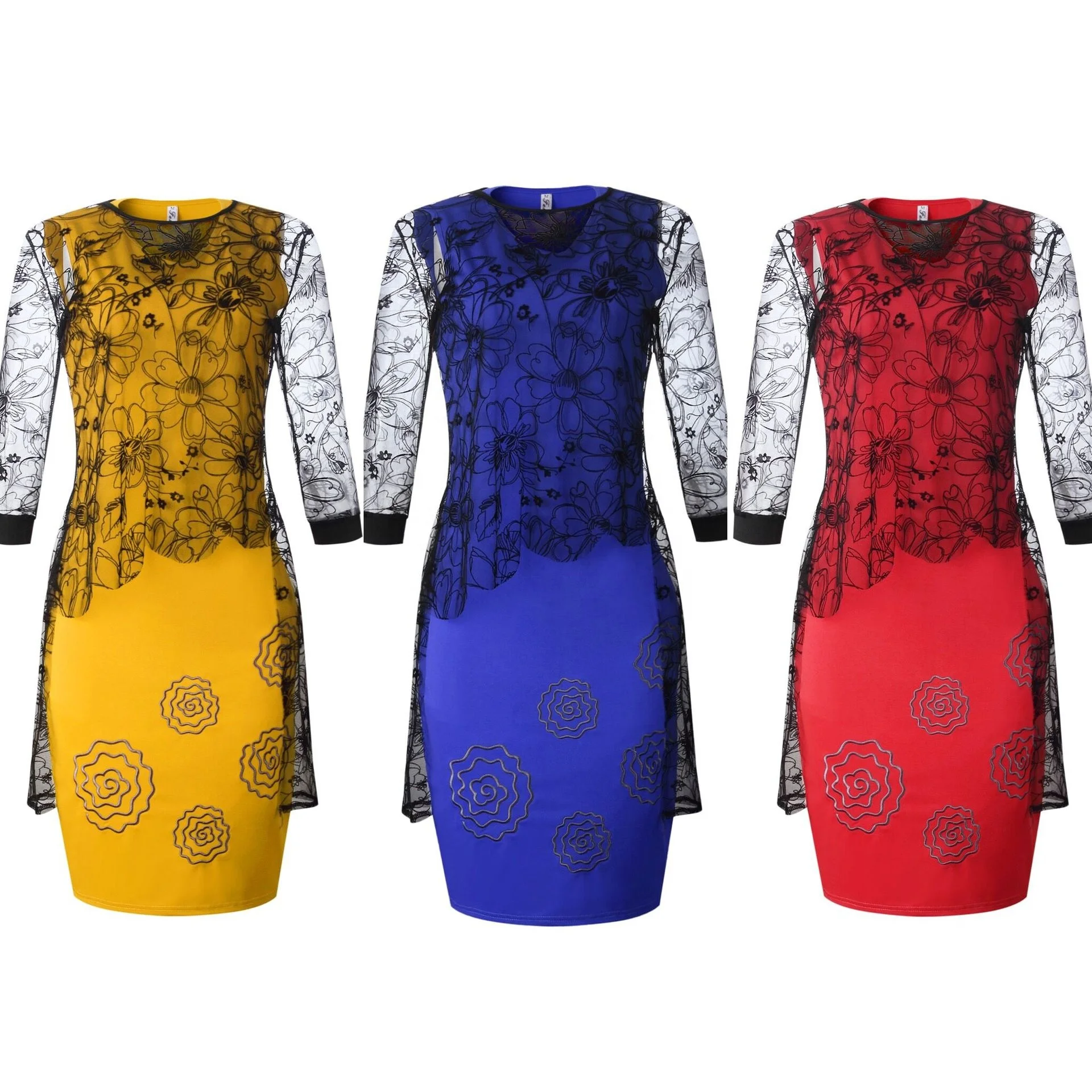

2021 Plus Size Loose 2 Pieces Suits Dress Women Lace Embroidered Dress