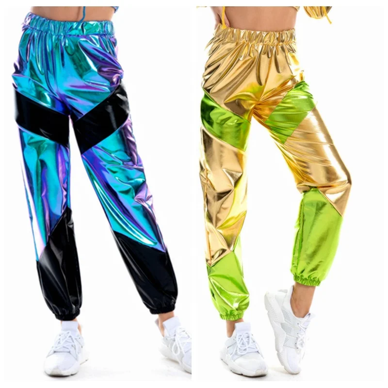 

Glossy Metallic Color Block Bulk Sweatpants Male, Silver, gray, gold,black, laser blue, laser silver