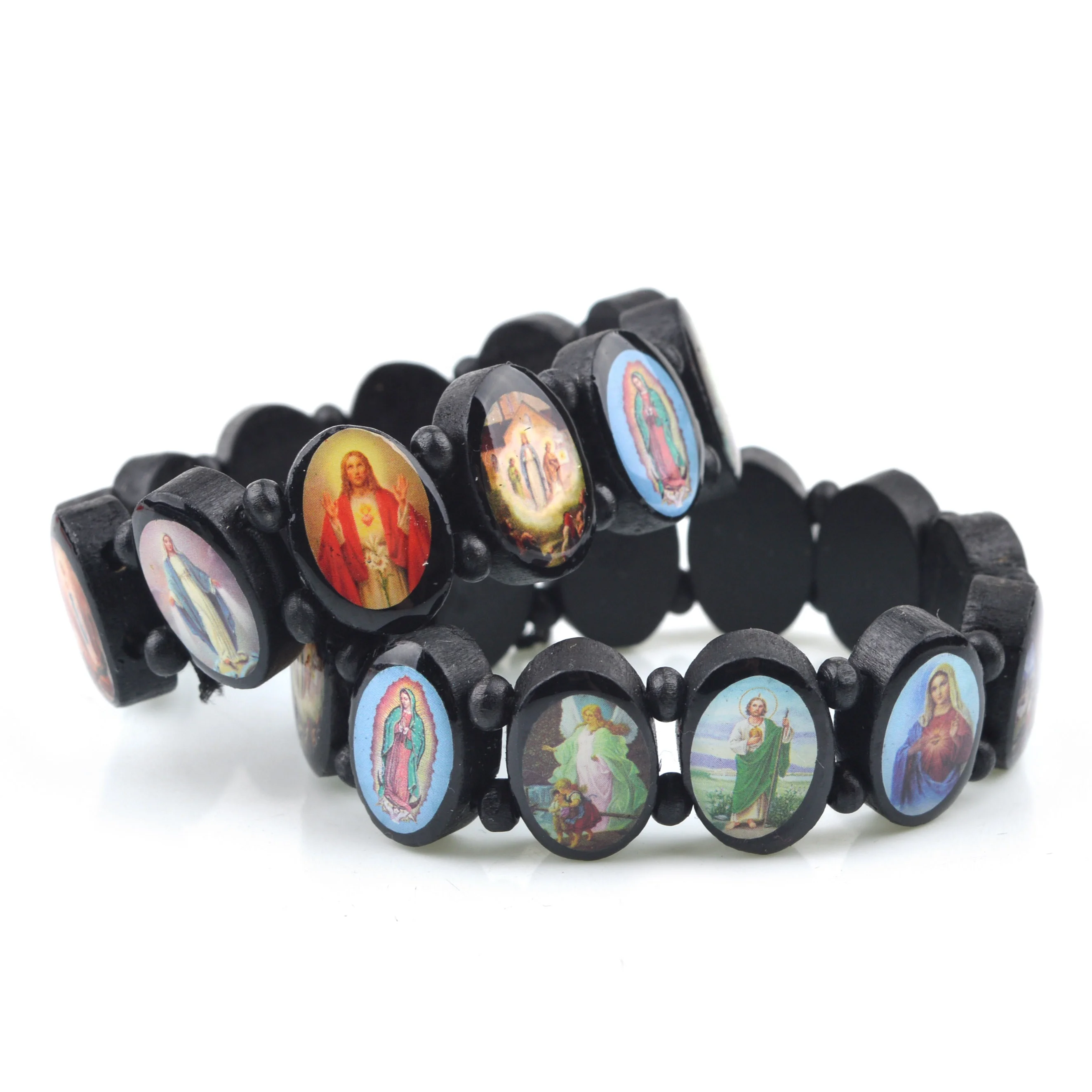 

Religious Saints Wood Bracelets Jesus Virgin Mary High Quality Handmade Elastic Bracelet