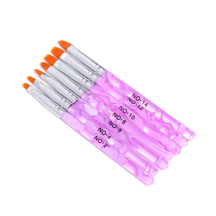 

7 PCs Nail Art Brush Flat Pen Drawing Painting Tips Dust Clean Builder Purple