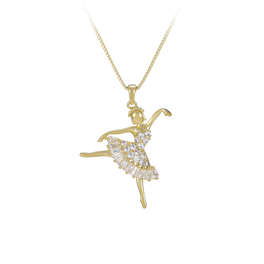 

01210 Teen fashion jewelry with AAA Cubic Zircon Dress Party Accessories 14k gold Elegant Dancing Girl Necklace