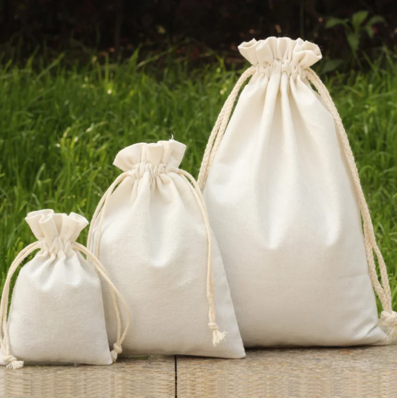 

Bolsa De Lona Custom Blank Cotton Cloth Canvas Gift Pouch/ Drawstring Cotton Jewelry Pouch Wholesale, Beige, white, black
