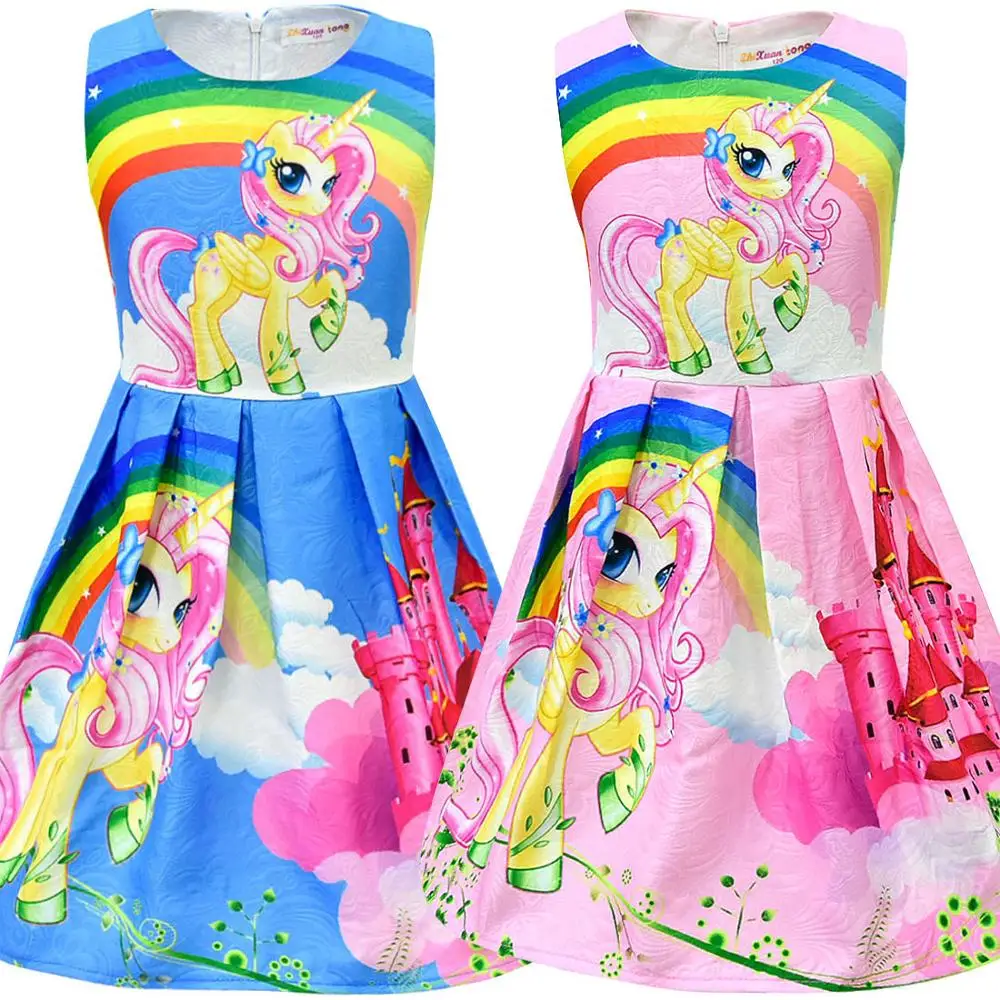 

Unicorn moana Dress Girl Princess Little Pony Rainbow Dresses For Girl Halloween Birthday Party Vestidos Dress Children Clothing