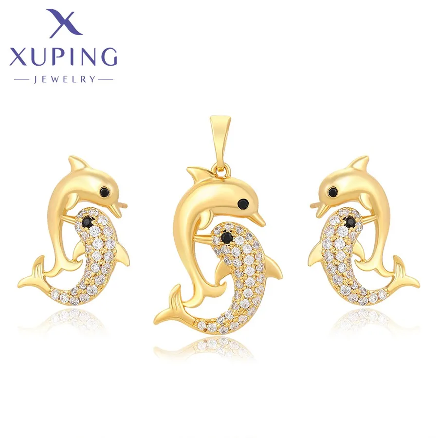 

14SET236021 XuPing jewelry Fashion Exquisite Diamond 24k Gold Jewelry Set Holiday Gift Ladies Set