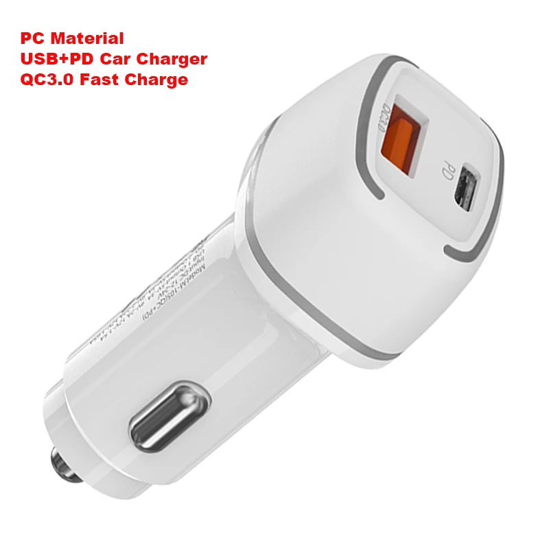 

Free Sample Dropshipping Usb C QC3.0 Car Charger Car Usb Mobile Phone Fast Charger Custom Logo Pd Usb C 36w Car Fast Charging, Black white