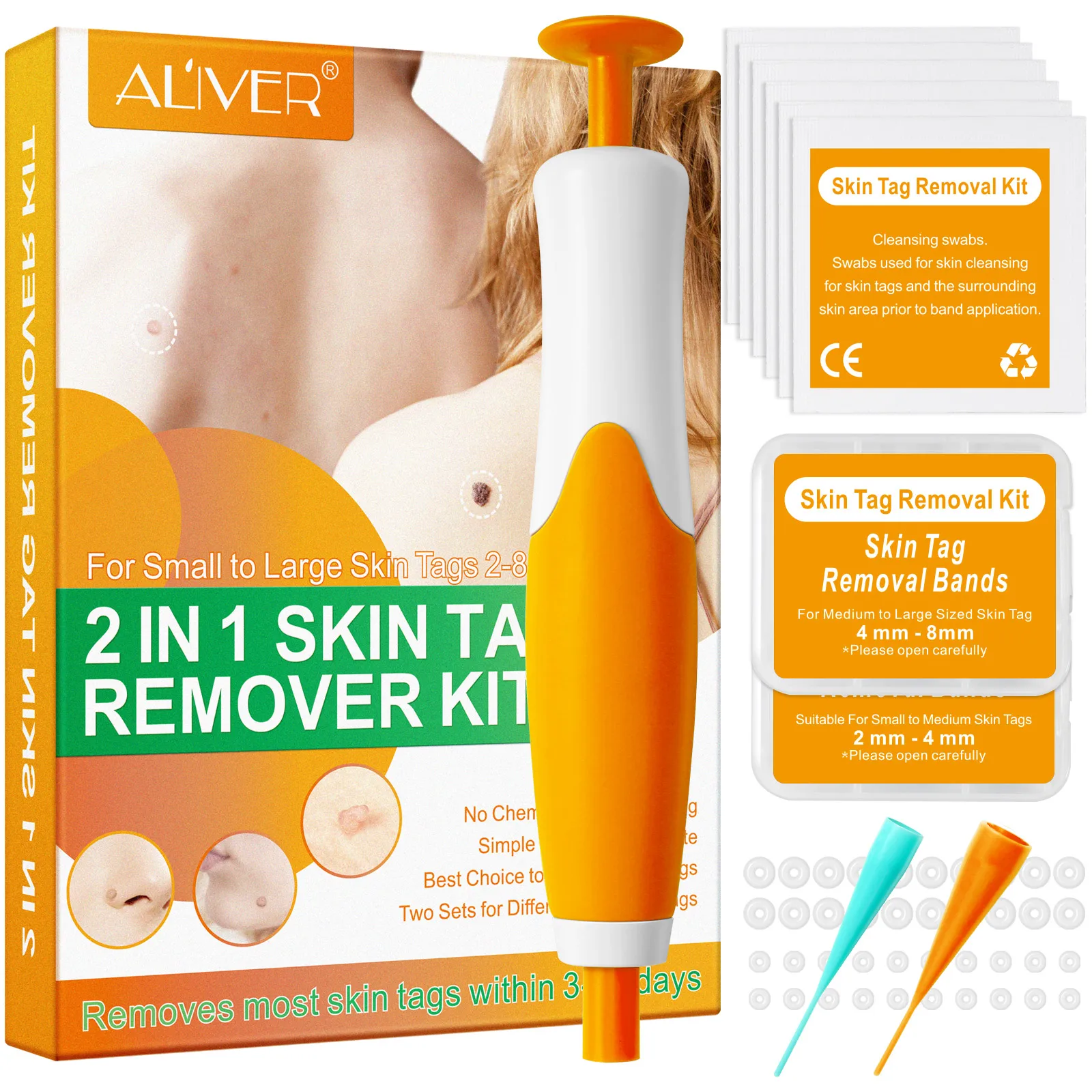 

ALIVER Painless Auto Skin Tag Removal Kit Safe Tools with Micro to Large Repair Treatment Smooth 2-8mm Skin Warts Remover Pen