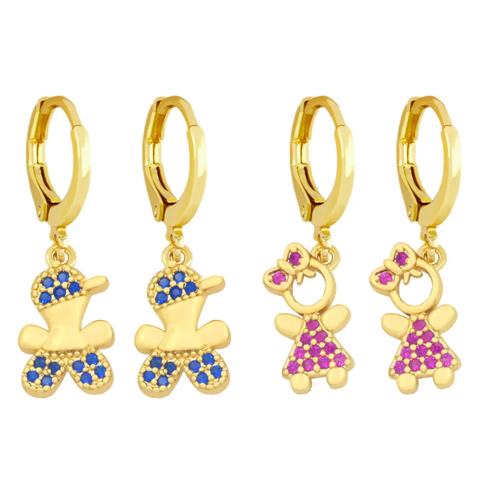 

Cute Girl And Boy Friendship Earrings For Women Colorful Hoop Drop Earrings Cubic Zirconia Family Jewelry Gifts, Gold;rhodium;rosegold;blackgun
