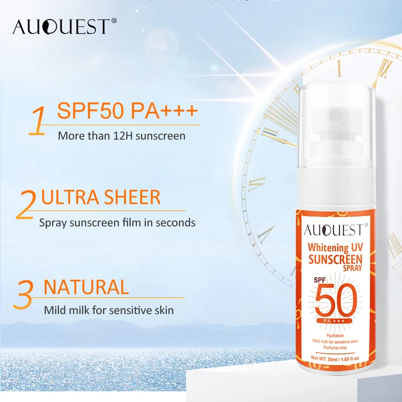 

Wholesale SPF50 Waterproof Sweatproof Sun Screen Lotion Whitening Organic Sunscreen Spray