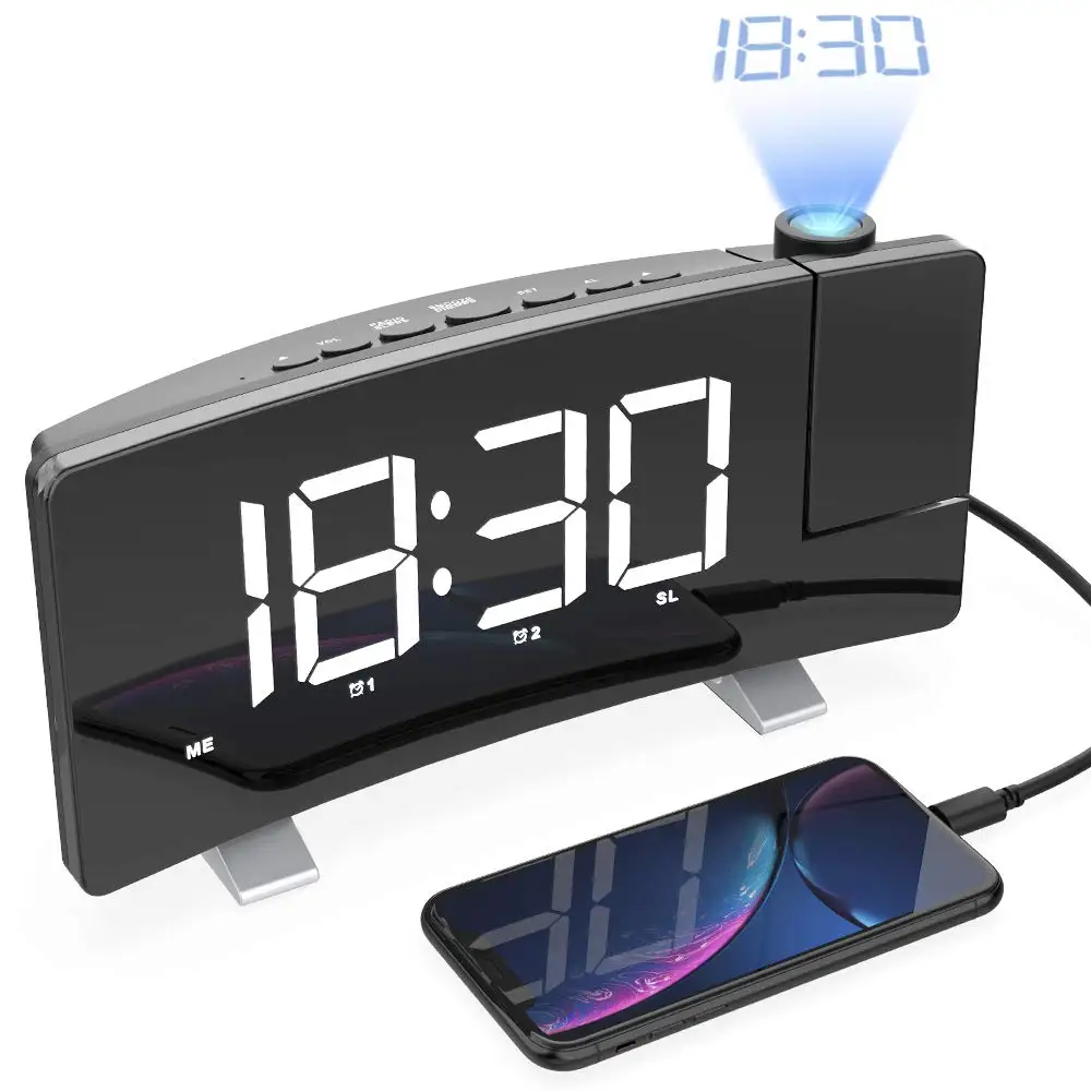 

Digital Night LED Light USA Projection Alarm Clock With Wireless Phone Charger, Any pantone color, led color, customized logo, package all available
