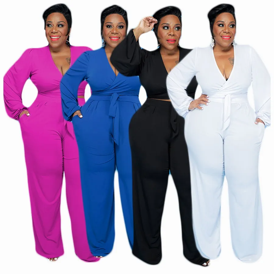 

Foma F087 fat ladies v neck long sleeve tops plus size fall clothing woman two 2 piece pants sets, 4 colors