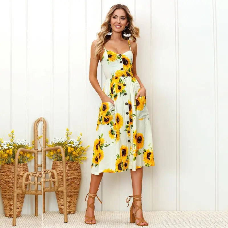 

DB03A20-1 Sexy Loose Beach Midi Plus Size Ladies Summer Casual Sun Dresses Women Beach