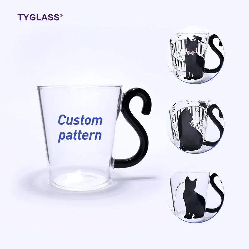 

2021 new Cat Cups Creative Cute Cartoon Black And White Cat Glass Cup Shape Gift Glass Mug