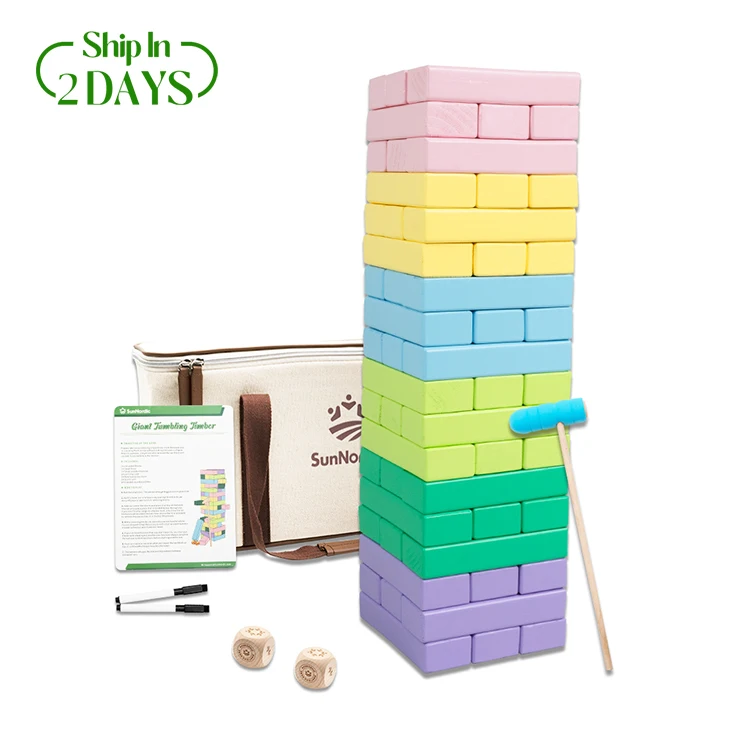 

SunNordic Wholesale 54 PCS Giant Stacking Tumbling Tower Game Giant Wooden Block Game with Scoreboard for Kids Adults and Family