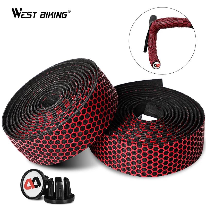 

WEST BIKING high quality bicycle Anti-slip handlebar tape with bar end plugs professional colorful bicycle handlebar tape, Black,red,blue,pink,green