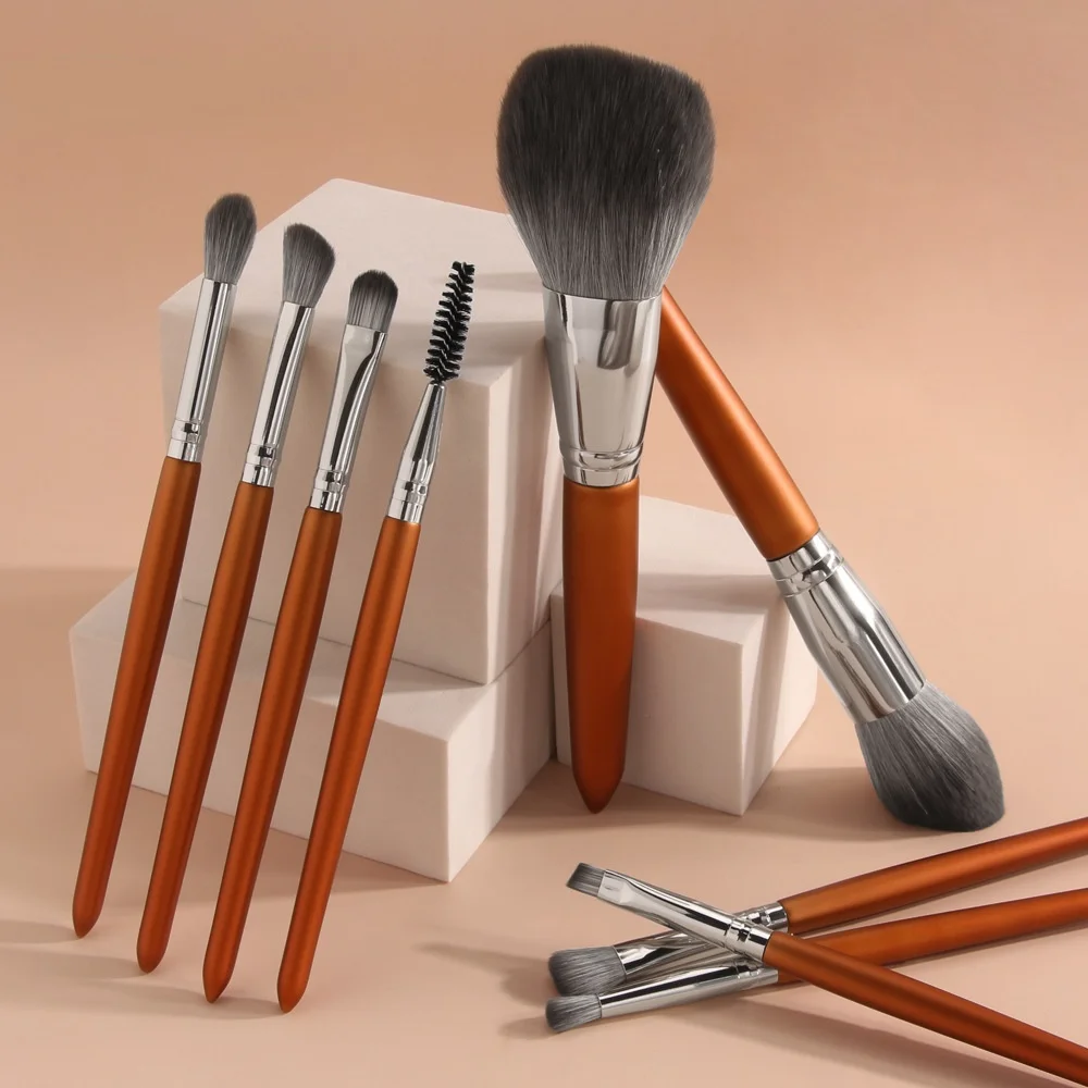 

On Sale 12pcs Makeup Brush Set Orange Color Plastic Handle Synthetic Hair Beauty Brushes With PU Brush Bag