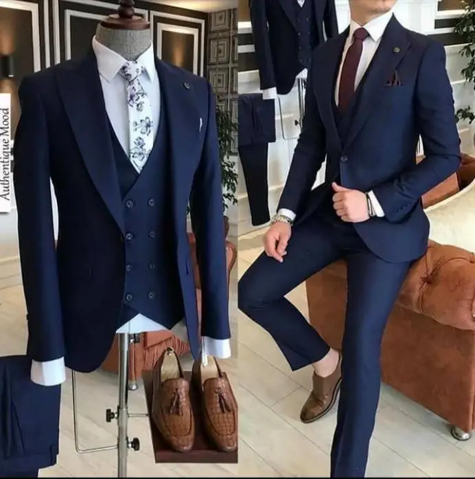 

Latest Design 3 Pieces Navy tuxedos groom Slim Fit men suits mens wedding suits tuxedo costumes hommes men(Jacket+Pants+Vest), Same as picture/custom made