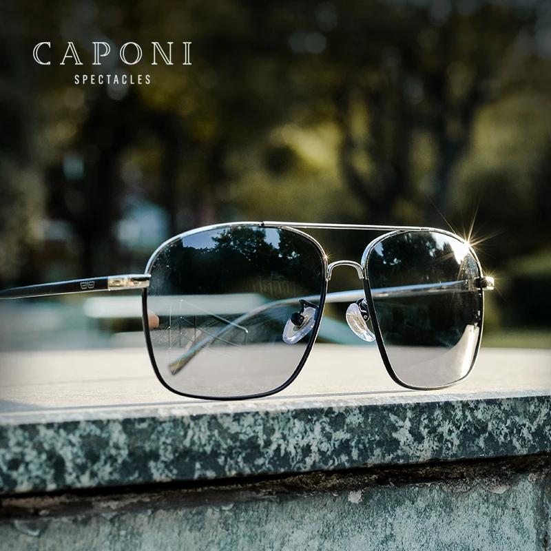 

CAPONI 2020 Square Alloy Frame For men Brand Designer Photochromic Polarized Lens Uv400 Sunglasses 2020