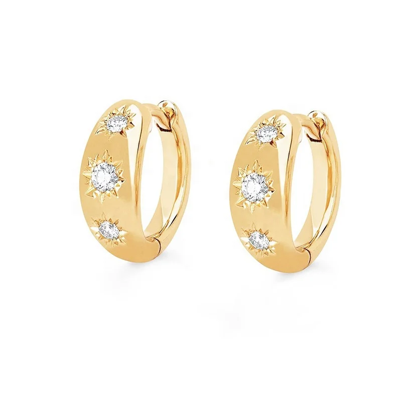 

Fashion Jewelry 925 Sterling Silver Vermeil Starburst Huggie Hoop Earring Gold Jewelry